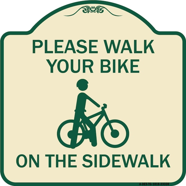 Signmission Pavement Stencil Please Walk Your Bike on Sidewalk Heavy-Gauge Alum Sign, 18" x 18", TG-1818-23338 A-DES-TG-1818-23338 - main